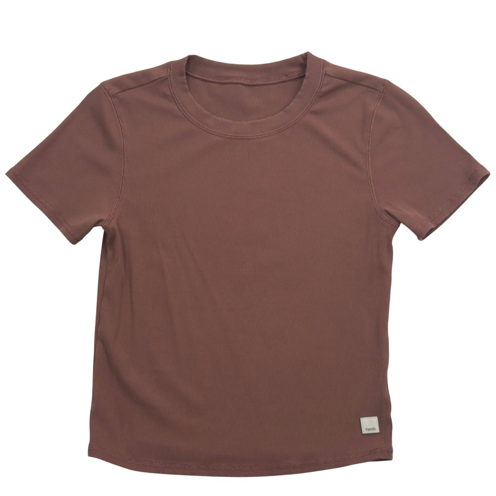 Vuori Womens Pose Fitted T Shirt MED Hazelnut Ribbed Short Sleeve Stretch Yoga